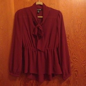 Forever 21 Burgundy Tie-front Top